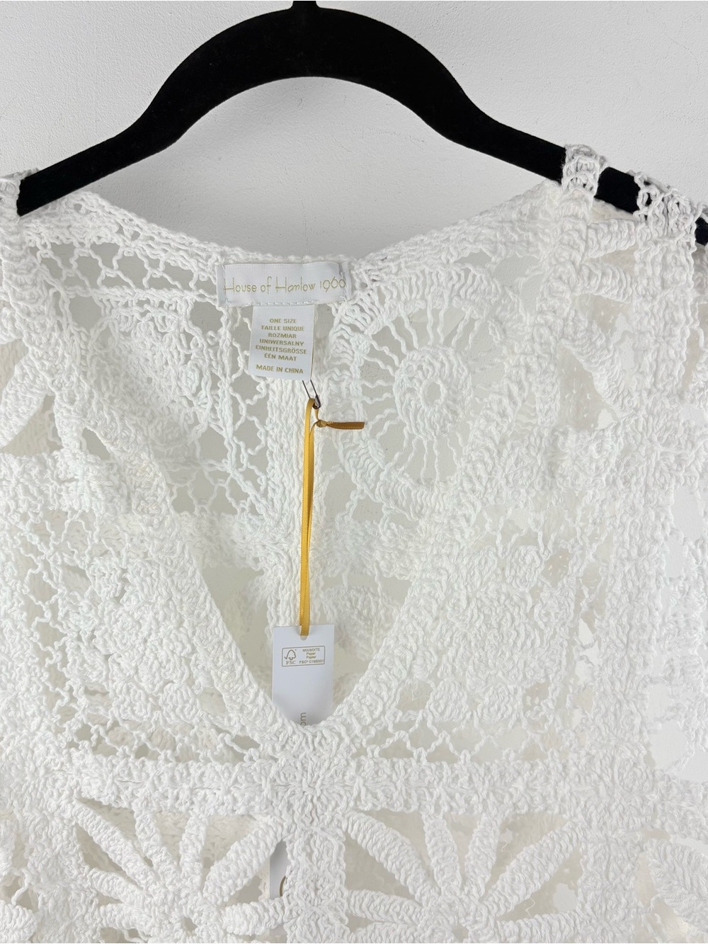 New House of Harlow 1960 White Crochet Knit Crop Tie Top Festival Whimsy Boho OS - Picture 3 of 11